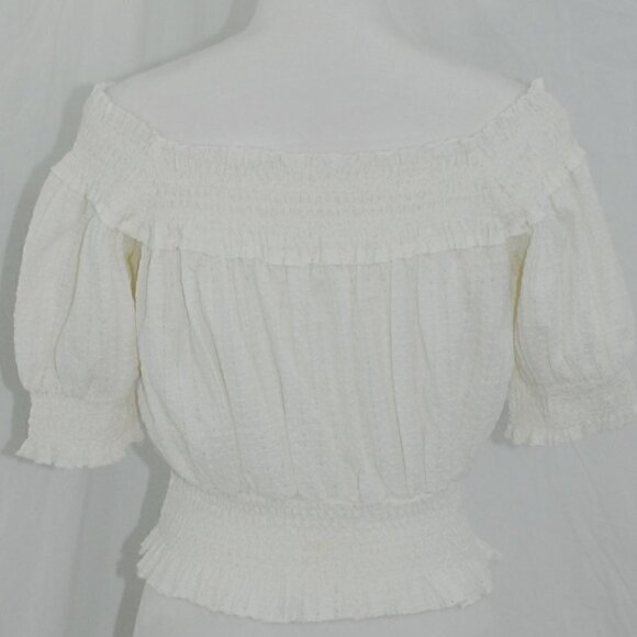 Womens Medium White Crop Top Countrycore Bodycon 100% Polyester Off Shoulder Boa - Picture 4 of 6